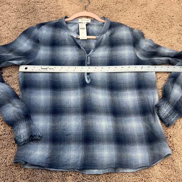 NWT new Anthropologie cloth & stone long sleeve Henley top blue plaid medium - Picture 14 of 16